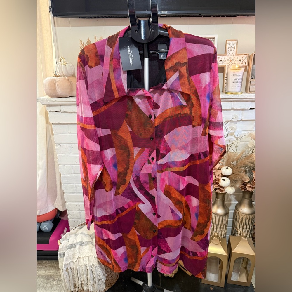 PrettyLittleThing Pink and Orange Abstract Dress